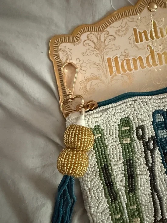 Hand Beaded Viral Ski Motif Clutch — White with Multi Colored Skis - Picture 7 of 7